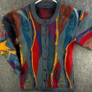 COOGI Australia Women Pure New Wool Xs/small Sweater Intricate Cardigan Colorful